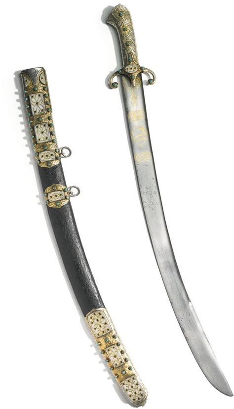 AN OTTOMAN SABRE (KARABELA) WITH SILVER-GILT MOUNTS SET WITH Islamic World, Islamic Art, Curved ...