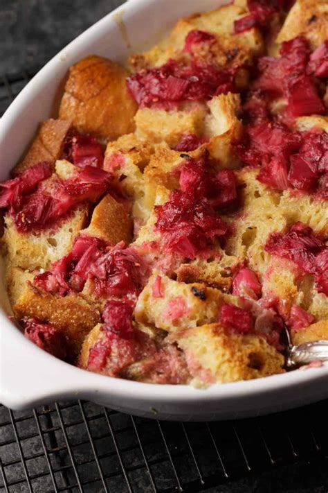 Rhubarb Bread Pudding with Custard - Butter & Baggage