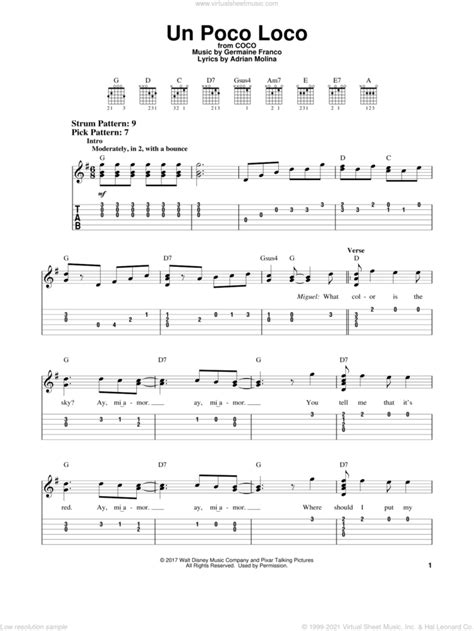 Un Poco Loco (from Coco) sheet music for guitar solo (easy tablature)