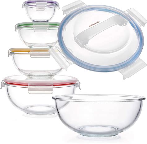 Amazon.com: dokaworld Glass Mixing Bowls - Nesting Bowls - Space-Saving Glass Bowls with Lids ...