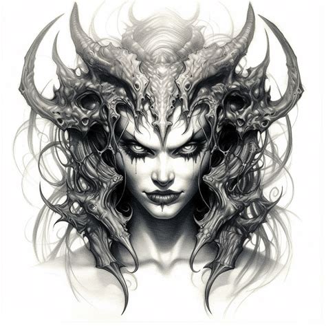 a drawing of a woman with horns on her head