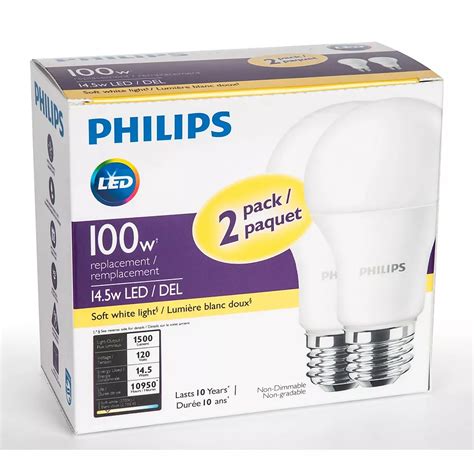 Philips 100W Equivalent Soft White (2700K) A19 LED Light Bulb (2-Pack ...