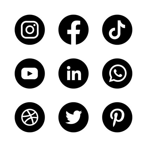 black and white social media icons