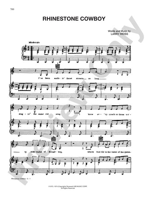 Rhinestone Cowboy: Piano/Vocal/Chords: Glen Campbell - Digital Sheet Music Download