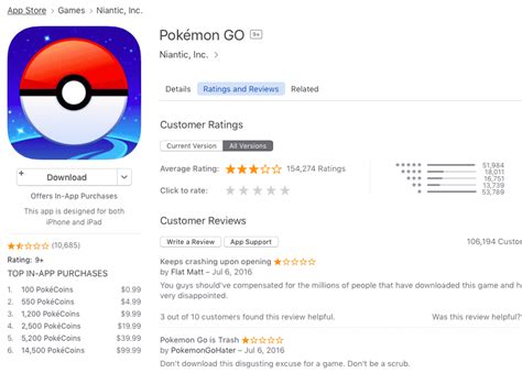 The Pokemon GO App Store Reviews Are Anything But Good