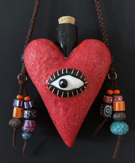 Boho Heart Ceramic Bottle Heart With Eyeball Love Potion Wall Hung ...