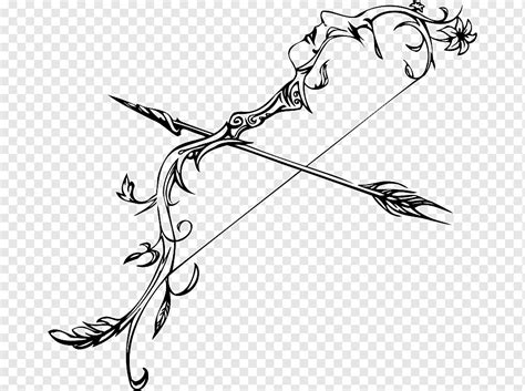 Bow and arrow, Bow and arrow Drawing Line art, arrow bow, angle, leaf, branch png | PNGWing