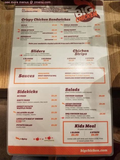 Menu at Big Chicken restaurant, Las Vegas