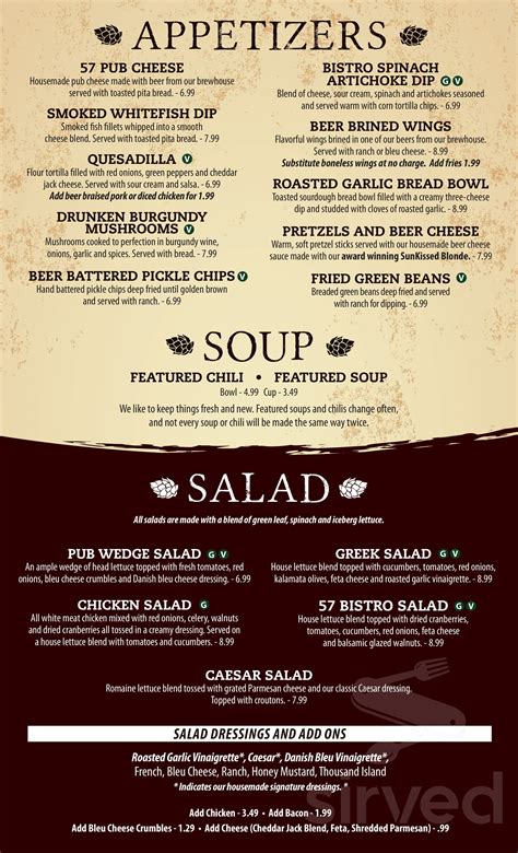 57 Brew Pub & Bistro menu in Greenville, Michigan, USA