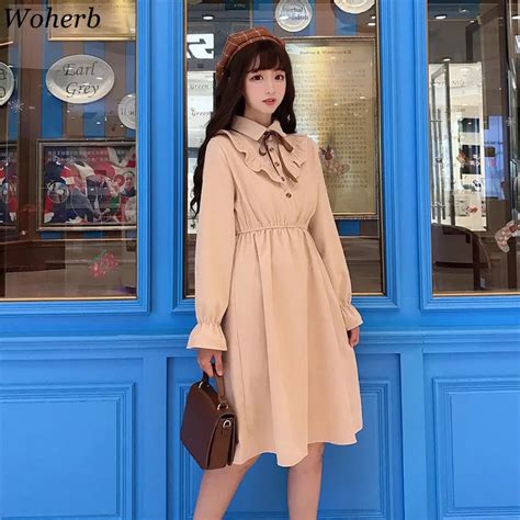 Woherb 2019 Korean Summer Long Sleeve Dress Sweet Kawaii Bow Bandage ...