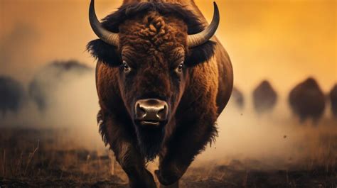 Premium Photo | A bison running in the field