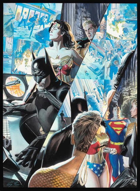 Hake's - ALEX ROSS "JLA: LIBERTY AND JUSTICE" COMIC BOOK PAGE ORIGINAL ART FRAMED DISPLAY.