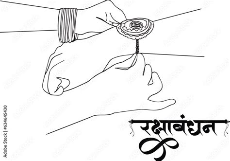 hand drawn single line sketch drawing cartoon illustration of Raksha Bandhan celebration ...