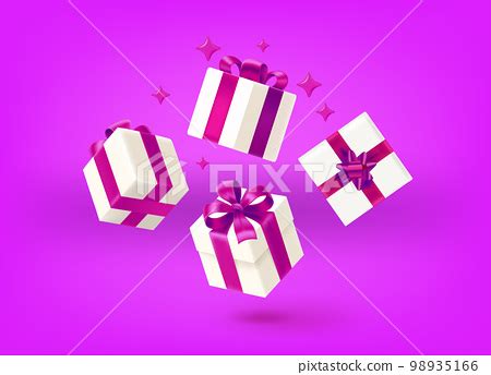 White gift boxes with violet ribbons and bow....-插圖素材 [98935166] - PIXTA圖庫
