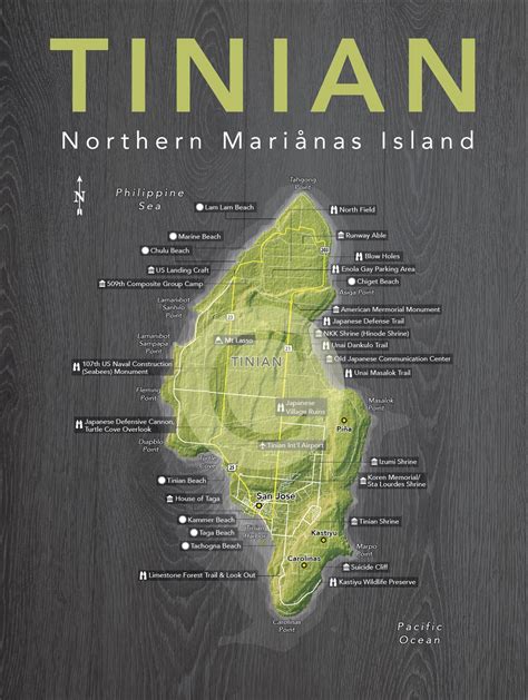 Detailed Map of Tinian - 18x24 inches