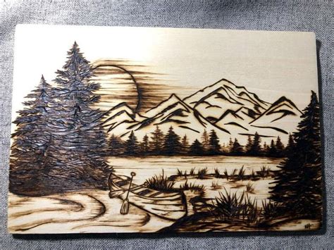 Canoe in the mountains wood burned art | Etsy in 2020 (With images ...