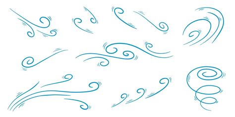 Wind blow set in doodle style, vector illustration. Wave cold air ...