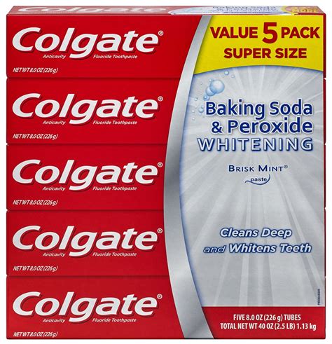 Colgate Baking Soda and Peroxide Flavor, Whitening Toothpaste 5 Pack. 8 Ounces. - Walmart.com