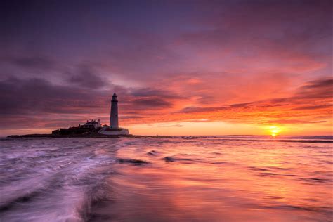 Download Sky Horizon Sunset Sea Ocean Man Made Lighthouse HD Wallpaper