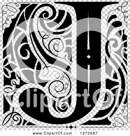 Clipart of a Black and White Vintage Letter J Monogram - Royalty Free ...