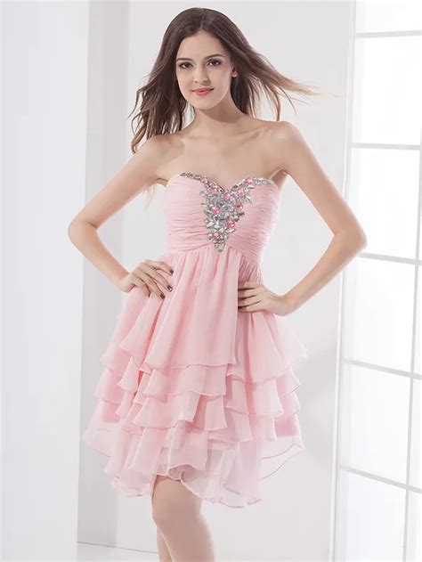 2016 New Cheap Short Cute Pink Prom Chiffon Petite Sweetheart 5th Grade Graduation Ceremony ...