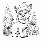 Coloring Book With A Cute Husky Dog Christmas Characters Using Santa  sketch template