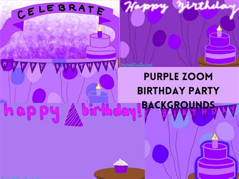 Online Birthday Celebration Purple Collection Birthday Virtual Backgrounds Zoom Meeting Backdrop ...