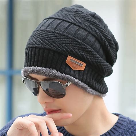 Boys Men Winter Hat Knit Scarf Cap Winter Hats for Men Caps Warm Fur ...