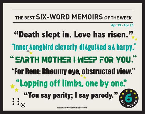 “Death slept in. Love has risen.” Best Six-Word Memoirs Of The Week – Six-Word Memoirs