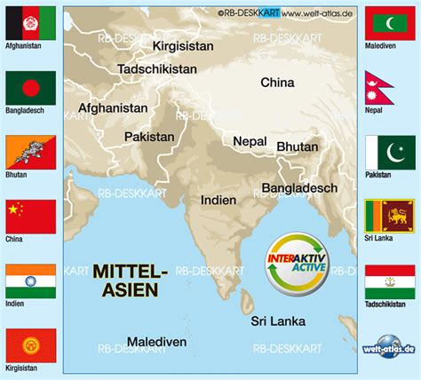 Map of Flags of Central Asia (Region in 11 States) | Welt-Atlas.de