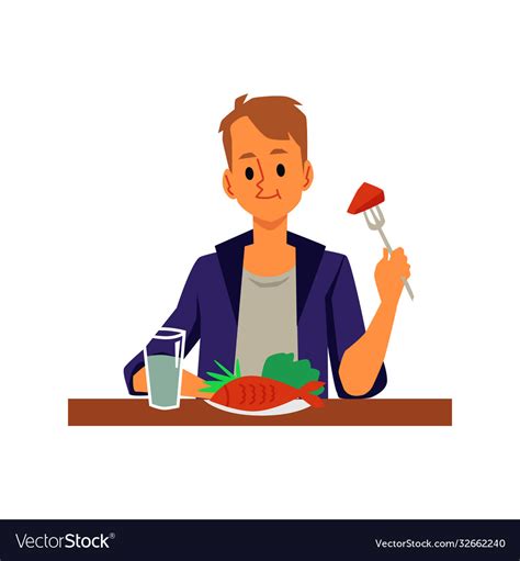 Man cartoon character eating fish dish flat Vector Image