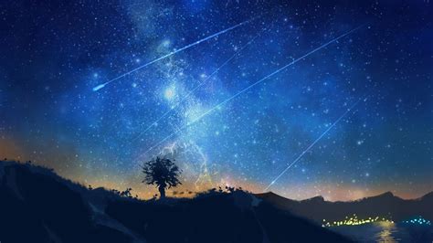 Shooting Stars, Night, Sky, Anime, 4K, 3840x2160, HD Wallpaper | Rare Gallery