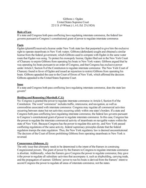 Gibbons v. Ogden - Summary Constitutional Law - Gibbons v. Ogden United States Supreme Court 22 ...