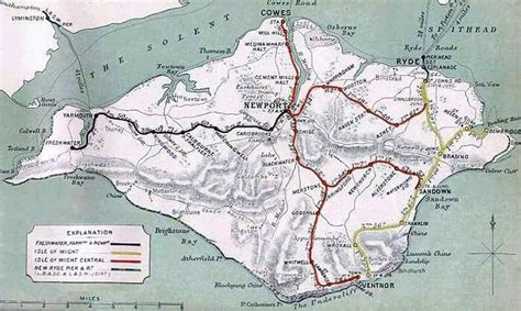 Old Isle of Wight railway map showing the lines and stations before their closure.