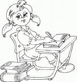Schoolgirl Sitting At desk coloring Page  coloringcom sketch template
