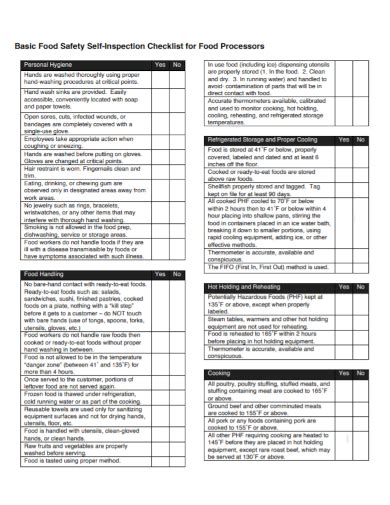 Food Sanitation Inspection Checklist