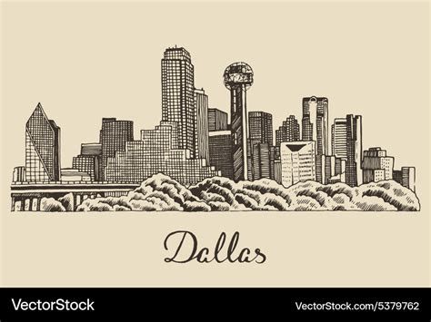 Dallas skyline hand drawn Royalty Free Vector Image