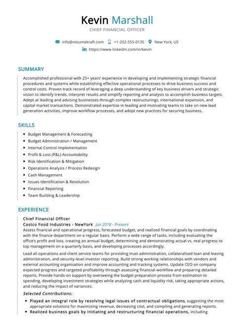 Top 20 Key Chief Financial Officer Resume Skills in 2025 - ResumeKraft