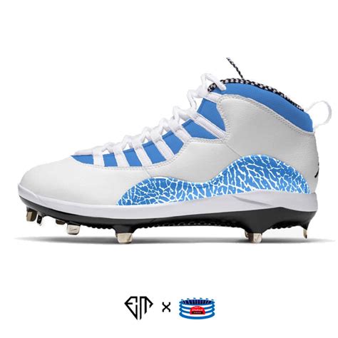 "Carolina Blue Cement” Jordan Retro 10 Metal Baseball Cleats – Stadium Custom Kicks