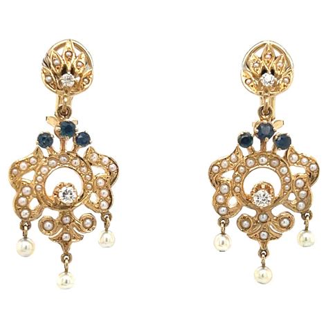 Antique Victorian Natural Pearl Gold Chandelier Earrings For Sale at 1stDibs | victorian ...