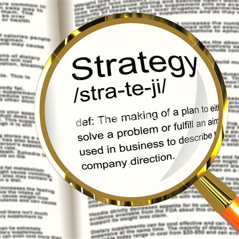 Strategy Definition Magnifier Showing Planning Organization And Leadership Royalty-Free Stock ...