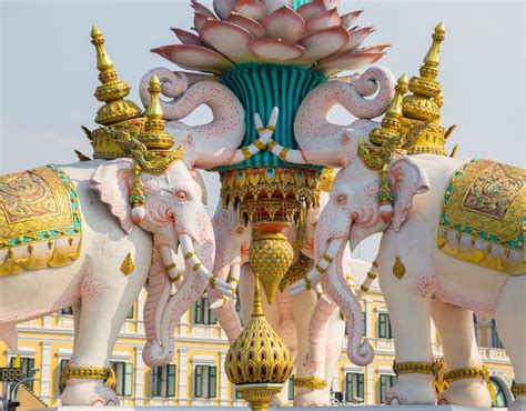 Statue of Pink Elephants Bangkok Thailand Stock Photo - Image of temple ...