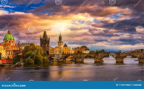 Famous Charles Bridge in the Sunset Light, Beautiful Scenary and Stock Image - Image of medieval ...