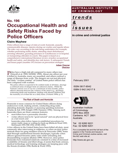 Occupational health and safety risks faced by police officers