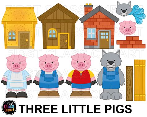 Three Little Pigs Clipart, Fables and Fairy Tales Clipart, Wolf Clipart ...