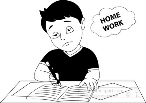 School Clipart- black-white-boy-tired-doing-homework-clipart - Classroom Clipart