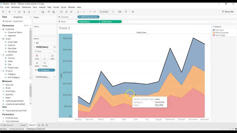 Tableau Tutorial 62 | Tableau dual axis area chart for a thick line on top - YouTube