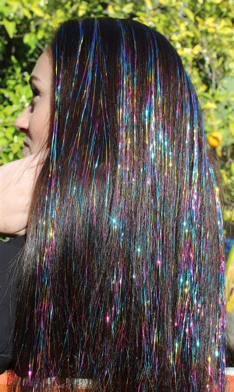 Tape-in Hair Tinsel Extensions - 100+ Instant Sparkle Strands - for 20 inch long hair on 8 ...