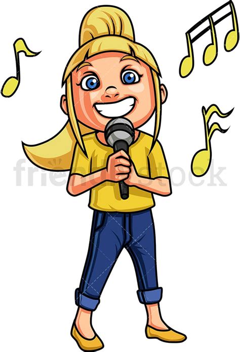 Little Girl Singing Cartoon Clipart Vector - FriendlyStock