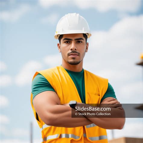 Professional Latin Construction Worker Standing Outdoors | Slidesbase
